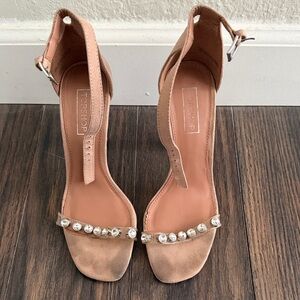 Topshop Blush Suede Crystal-Strap Ankle-Heel Sandals
